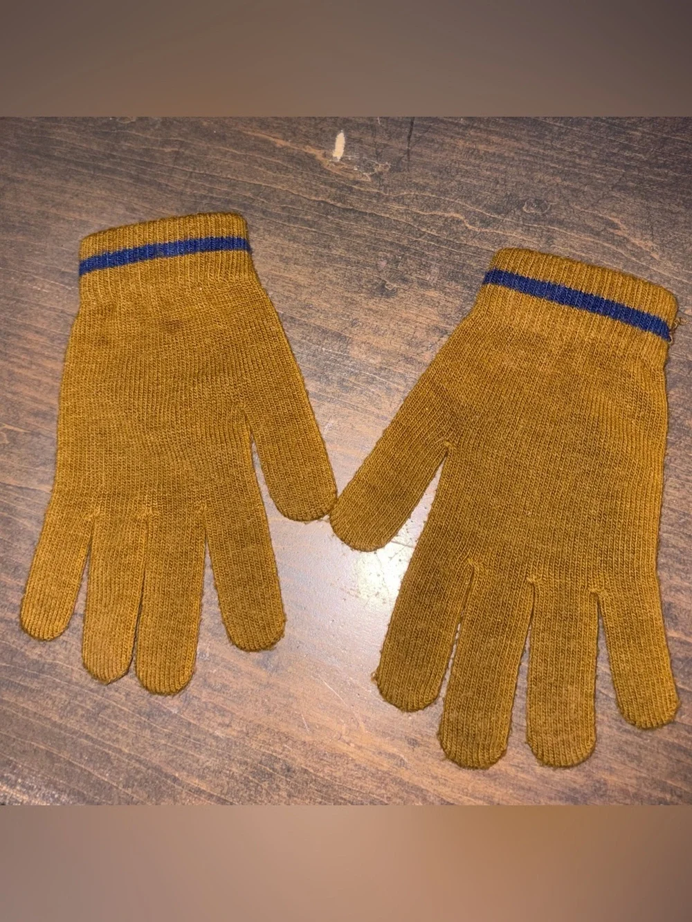 totes Mustard Knit Gloves with Blue Trim